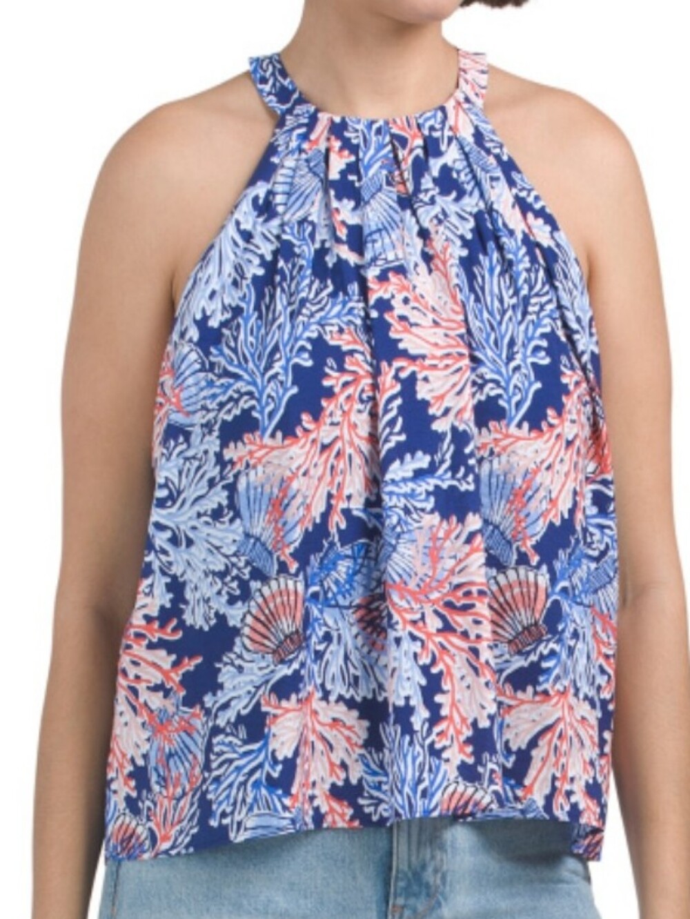 77 Park Blue Coral Seal Life Print Flowy Tank Top